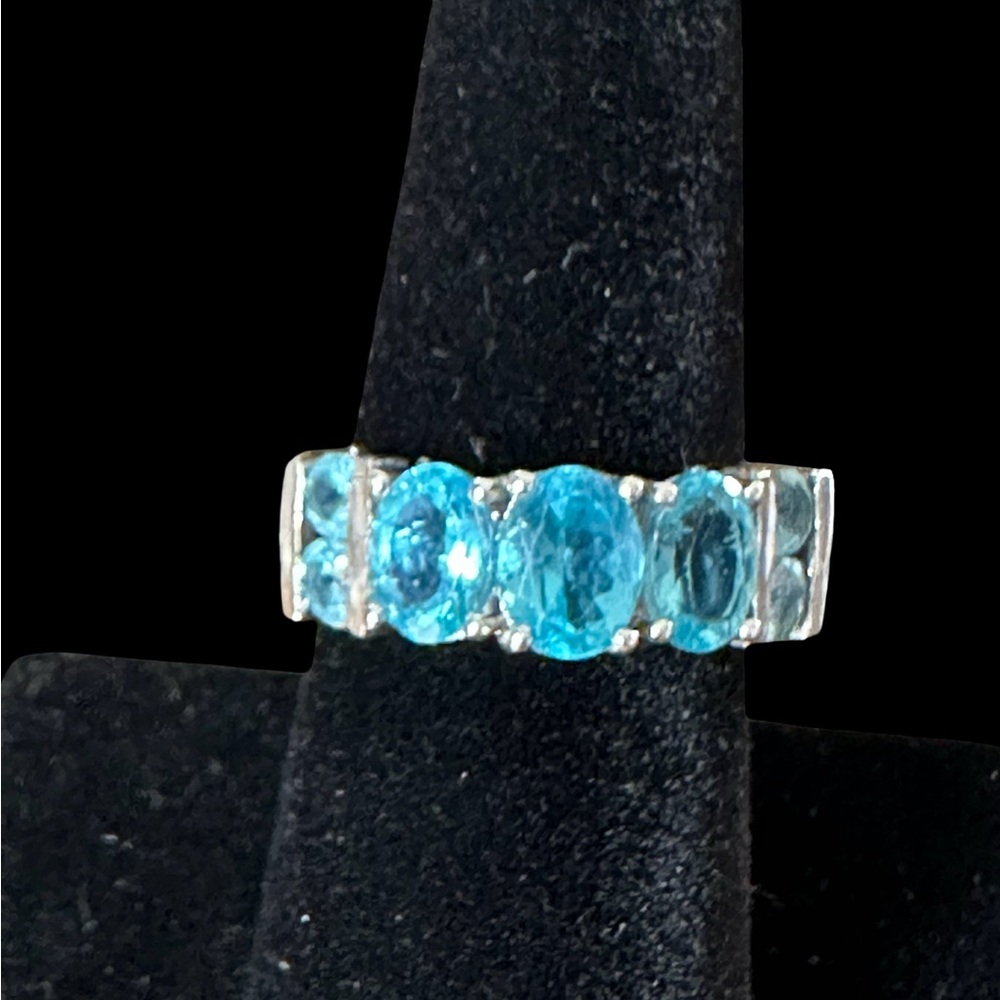 Silver Ring with Blue Gemstones